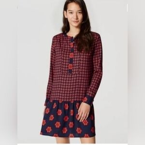 LOFT Patterned Long Sleeve Dress • Size L • Scandi Office Y2K